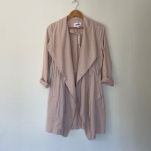 BB Dakota Open Drape Front Trench Coat in Blush Pink